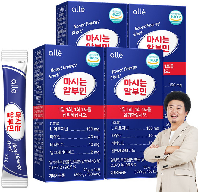 마시는 알부민 정품 100% 인증 HACCP 고함량 알레 영양제 15p, 4개, 300g