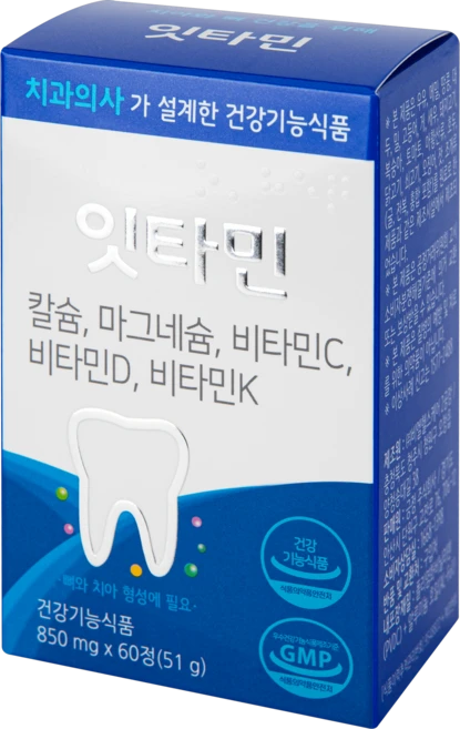 잇타민 치과의사 설계 건강기능식품 뼈 치아 형성 에 필요한 칼슘 마그네슘 비타민 C D K, 1개, 60정 - 쿠팡