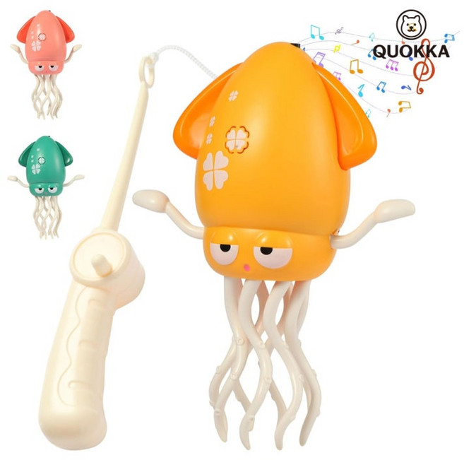QUOKKA 귀여움 중독주의 댄싱 오징어 338-83 춤추는 오징어 장난감 서빙해주는 움직이는 트위스트 댄싱문어 낚싯대포함, 1개, 옐로우