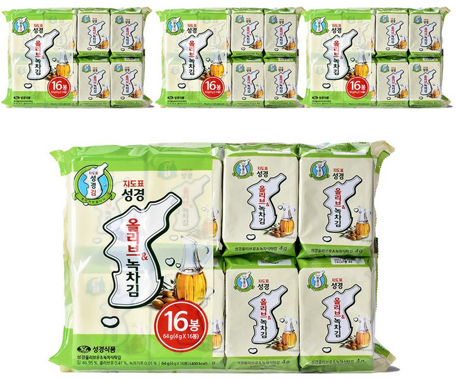 지도표 성경김 올리브 녹차 식탁김 재래 조미 도시락 맛있는 김 16개입 4개, 지도표 성경김 올리브 녹차 식탁김 재래 조미 도시락 맛