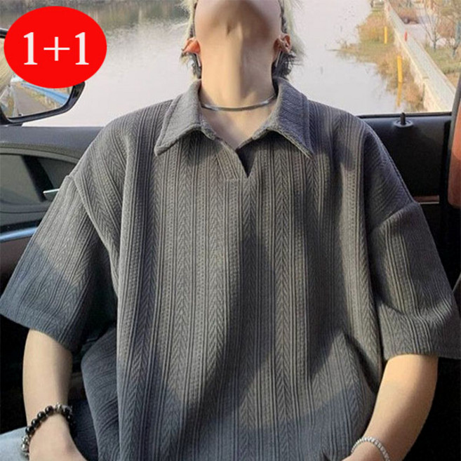 FINE ART 1+1 남자 골지 반팔티 카라 반팔 티셔츠 빅사이즈 롱티 오버핏 카라티 여름 데일리 L~5XL