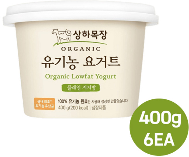 상하목장 유기농 요거트 플레인 저지방 400g, 6개