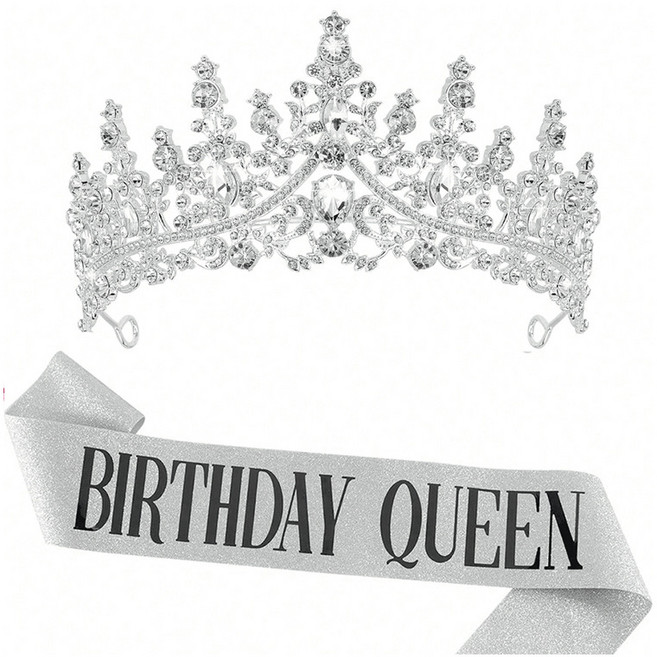 新娘皇冠水鑽發冠皇冠生日聚會birthday girl綬帶肩帶飾禮品, 1個, HG42白色:如图