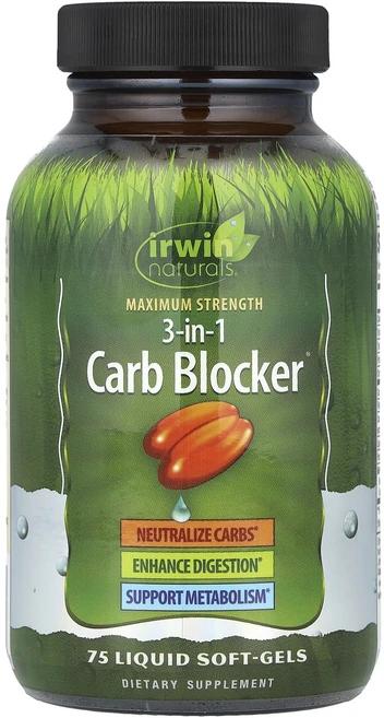 Irwin Naturals Maximum Strength 3-In-1 Carb Blocker 액상 소프트젤 75정, IRW26356, 1개 - 쿠팡