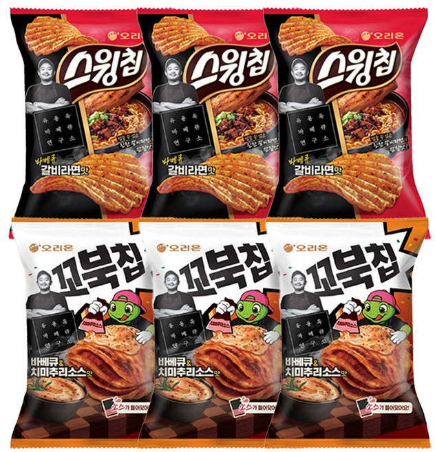 스윙칩 바베큐갈비라면+꼬북칩 바베큐치미추리소스, 3세트, 222g