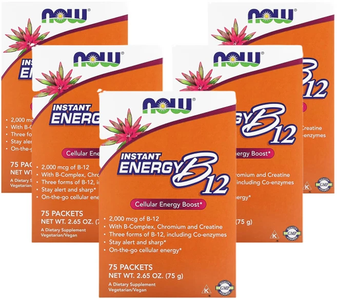 나우푸드 인스턴트 에너지 B12 2 000mcg 75팩 개당 1g(0.035oz), 5팩 - 쿠팡
