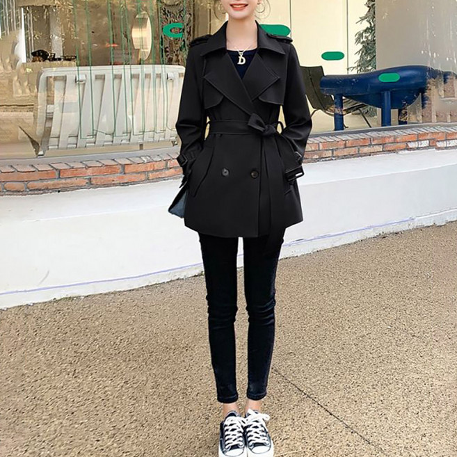 ORZQU 카키 트렌치 코트 여자 봄 가을 기품 아우터 코트