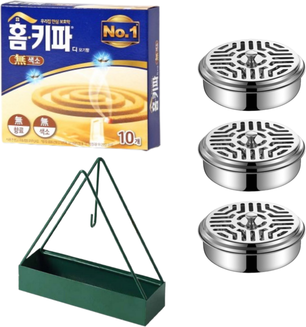 모기와 거리두기 3종세트 - 모기향 케이스 거치대 모기향 3종세트, 그린 set