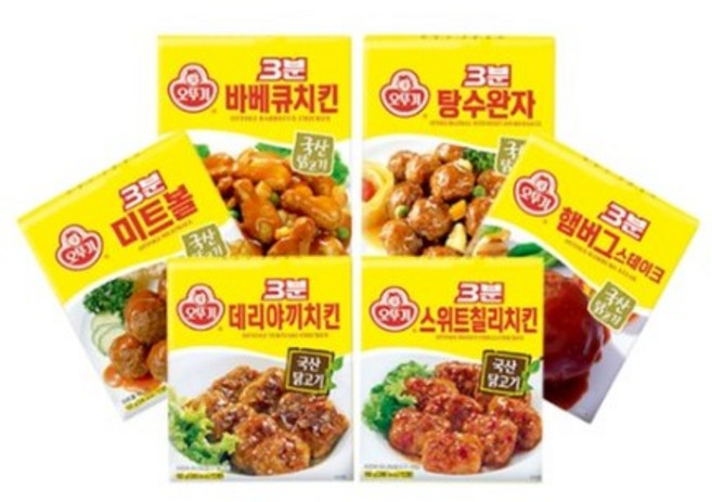 오뚜기 3분 요리 6종(햄버그/미트볼/김치참치/바베큐치킨/데리야끼치킨/스위트칠리치킨) 각1개씩, 1개