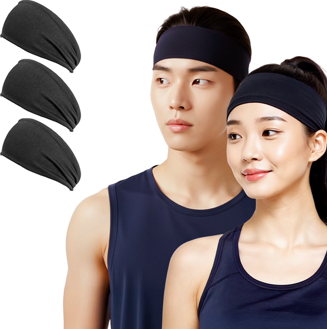 세이센스 스포츠 헤어밴드 남녀공용, 3개, 블랙