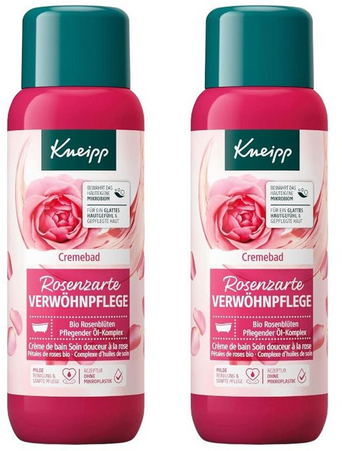 독일 내수용 Kneipp 크나이프 크림 바스 로즈 딜리케이트 아몬드 오일 호호바 오일케어 폼 바스 반신욕 입욕제 Kneipp Creme Bath Rose Delicate Pampe, 2개, 400ml