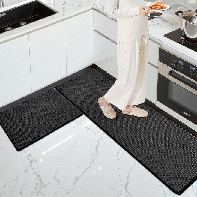 DEXI 쿠션 싱크대 방수 PVC 주방매트 특대형 싱크대발매트 미끄럼방지 두꺼운 10mm 주방 발매트 대형, 블랙, 1개