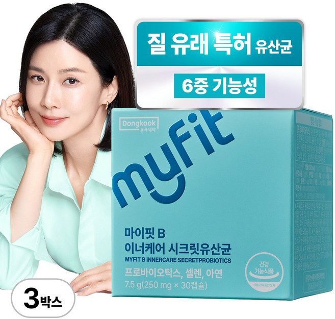 동국제약 마이핏 이보영 질 유래 특허 유산균 50억 6중 기능성 여성유산균, 30정, 3개