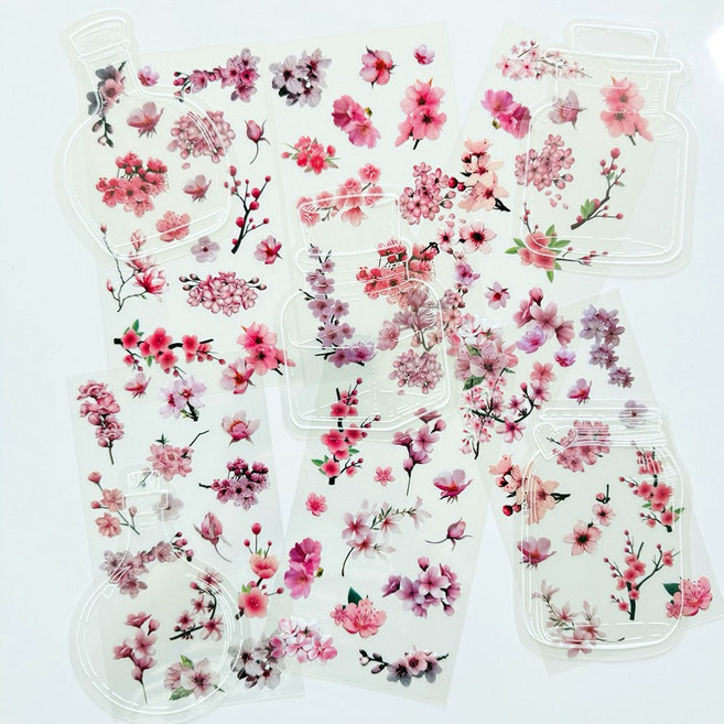 데일리펀 압화 꽃 화병 스티커 책갈피 만들기 세트, 11매, 벚꽃