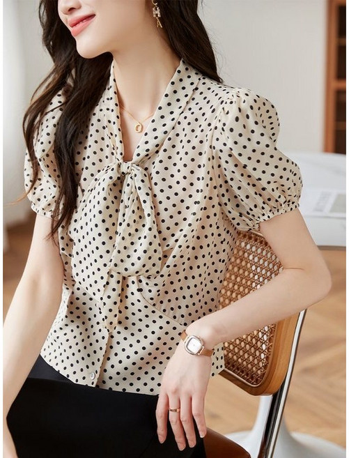 패션고리 데일리 땡땡이 리본 하객 여성 여름 블라우스 H860