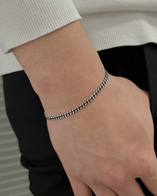 모두디자이너 실버925 클래식 심플 납작 체인 남자 여자 팔찌 F