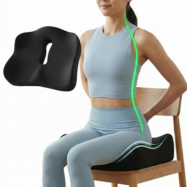 에클라 바른자세 꼬리뼈 U자형 엉덩이 도넛 방석, 1개, 블랙