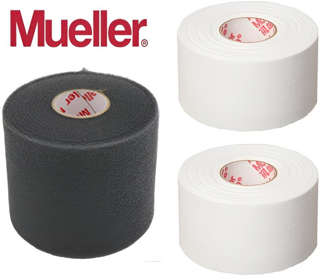 뮬러 엠테이프 2롤+엠랩 1롤 묶음 C테이프 언더랩 스포츠 테이핑 테이프 부상방지 피부보호, 화이트+블랙, 1세트