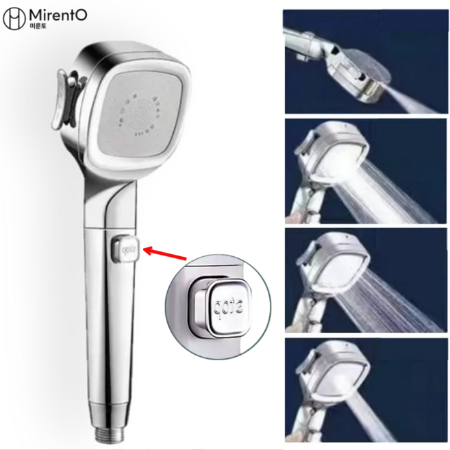 미룬토 프리미엄 욕실 4단 조절 수압상승 절수 샤워기헤드, 실버, 1개