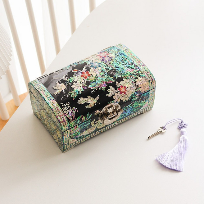 박씨상방 고급자개함 나전칠기 매화꽃채색 굴림형 자개보석함 21cm 외국인선물 예단함, 1개, 검정