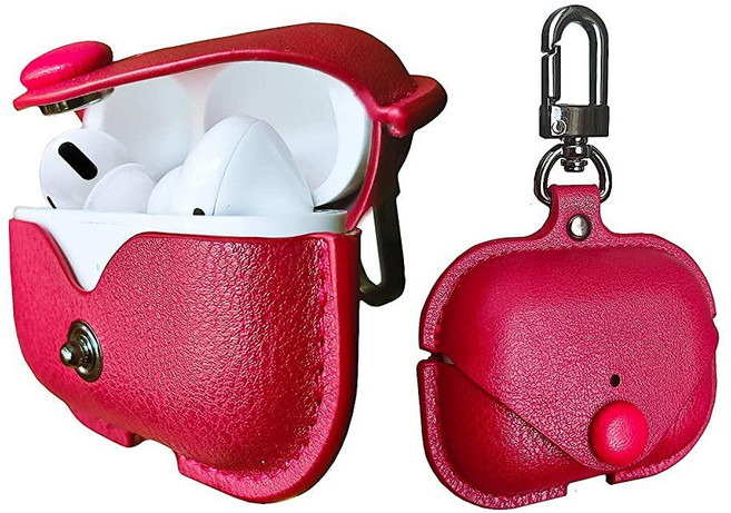 MODOS LOGICOS 애플 에어 포드 프로용 충전 케이스 커버 에어팟 프로 1st 2019 / 2세대 2022 케이스와 호환되는 안전한 스냅 잠금 장치가 있는 가죽 - 화, 레드