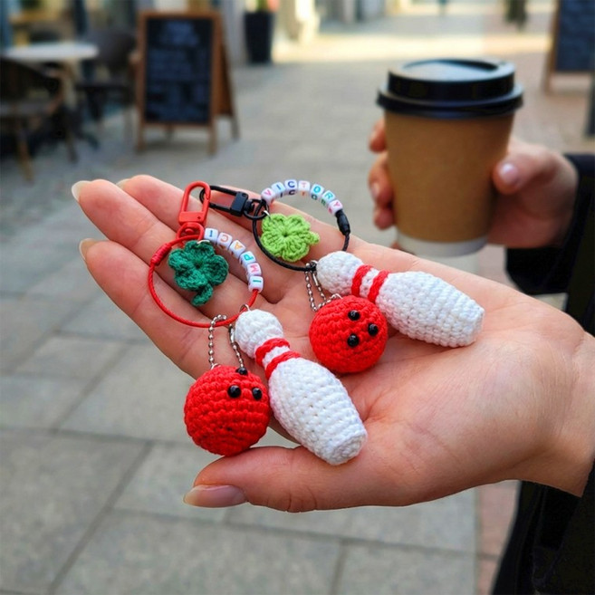 클로버 볼링 키링 #동아리 #볼링핀 #볼링미니어처 #볼링동아리 #커플템, 1개, 레드+연두