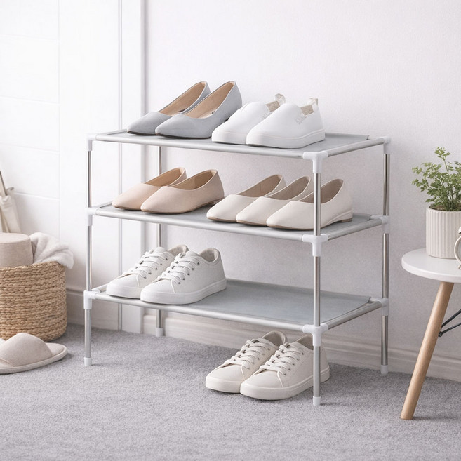 신발정리대 3단 조립식 오픈형 신발랙 정리선반, 그레이 (3단), 1개