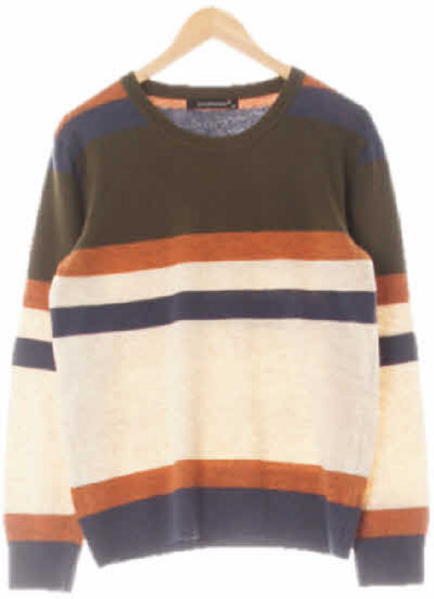 7071 지오송지오 카키브라운 스트라이프 울혼방 시보리라운드스웨터 [100]