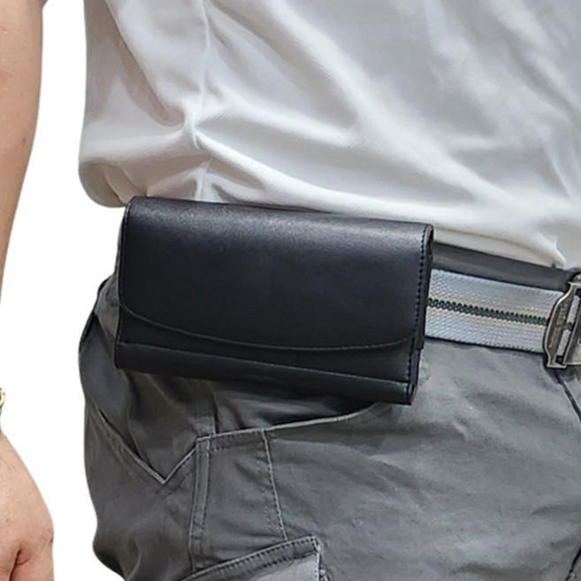 휴대폰 허리 벨트 케이스 파우치 가로형 스마트폰 가죽 수납 가방, 가죽벨트파우치 XXXL, 블랙, 1개