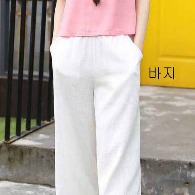 순면신상[상의+하의]여패션와이드팬츠여름캐주얼투피스여풍 nvduanxiu+kuzi