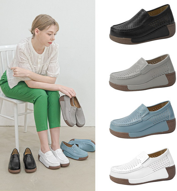 올리 소가죽 애니 펀칭 컴포트슈즈 5cm 키높이 쿠션 효도화