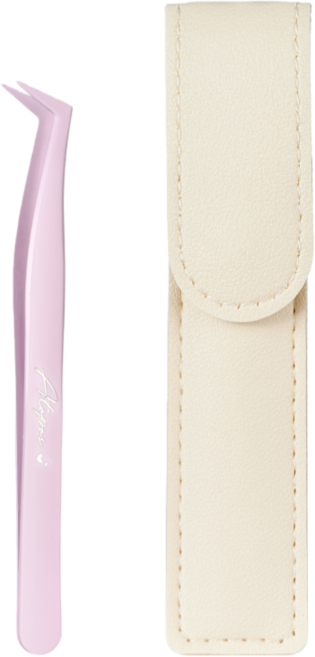 아토포스 노글루 속눈썹 전용 트위저 핀셋 족집게 점착 방지 코팅 PU 가죽 파우치, 연보라색