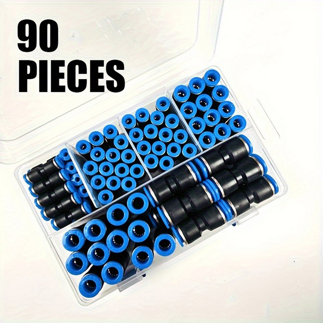 A HE 50/80/90 퀵 커넥트 에어 호스 어댑터 키트 스트레이트 4/6/8/10/12mm 공압 피팅, 90PCS, 1개