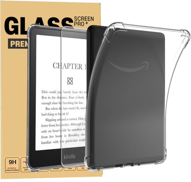 아마존 킨들 페이퍼 화이트 12세대 투명 범퍼 케이스 + 액정강화유리 필름, 1개