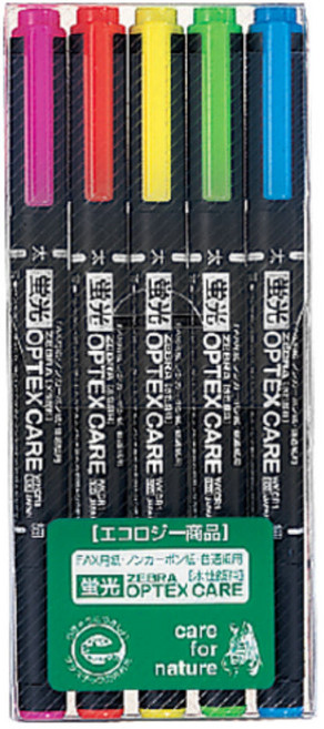 제브라 옵텍스 케어 형광펜 5색 세트 WKCR1-5C, 1개, 핑크+레드+옐로우+그린+블루