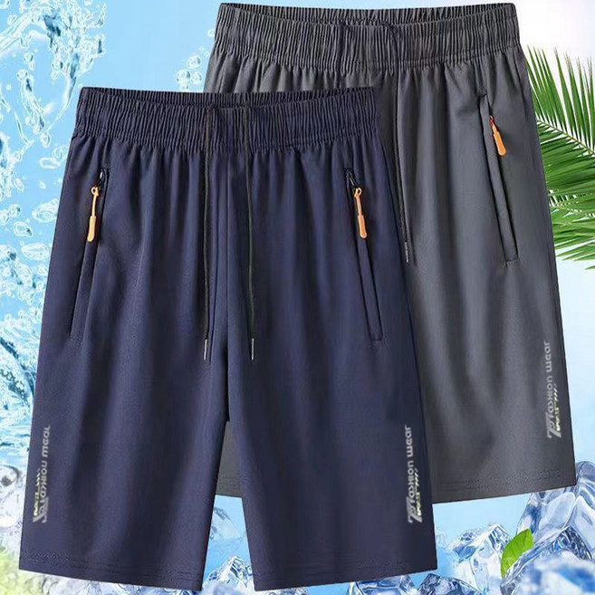 1+1 남자 여름 반바지 남성용 고급 냉감 7부 바지 여름용 캐주얼 와이드핏 아이스 실크 운동 반바지JXH