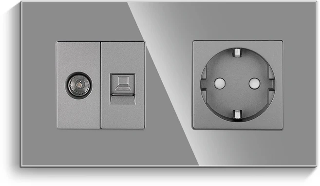 Bingoelec 터치 스위치 벽 조명 USB C타입 인터페이스 유리 패널 CAT TV 소켓 콤보 더블 EU 1 갱 2 3 갱, 01 CHINA, 01 110-250 볼트 호환, 09 1L EU CAT6 TV