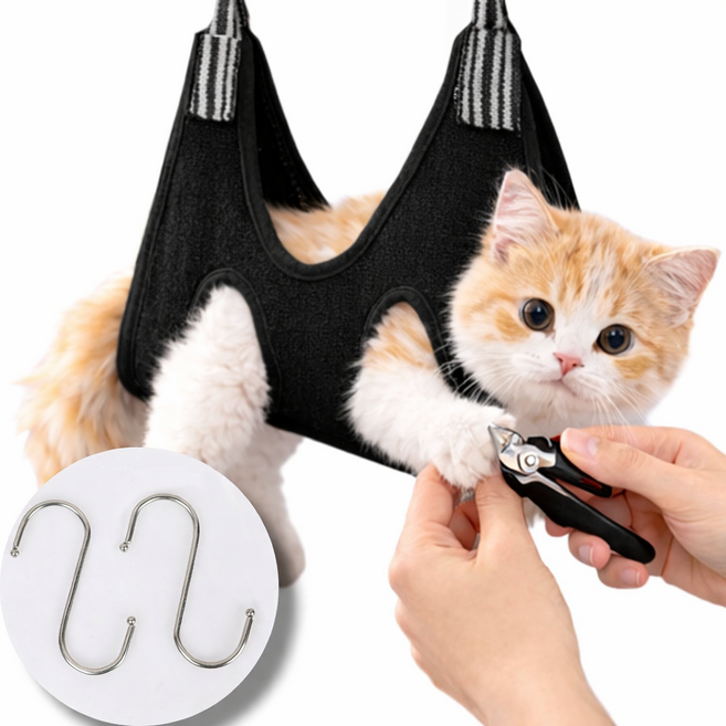 고양이 미용 해먹 발톱깎기 보조 반려동물 셀프 미용 고정 해먹, 1개, 블랙 S