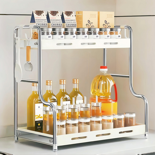 정싱 주방 다용도 정리 양념통 정리대 주방수납 진열대 선반, 1개, 흰색