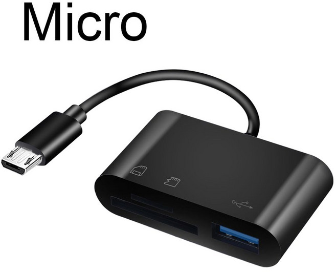 NNBILI C 타입 마이크로 어댑터 TF CF SD 메모리 카드 리더 USB-C 맥북 화웨이 삼성 OTG 라이터 컴팩트 플래시 3 인 1, 03 Black micro, 1개