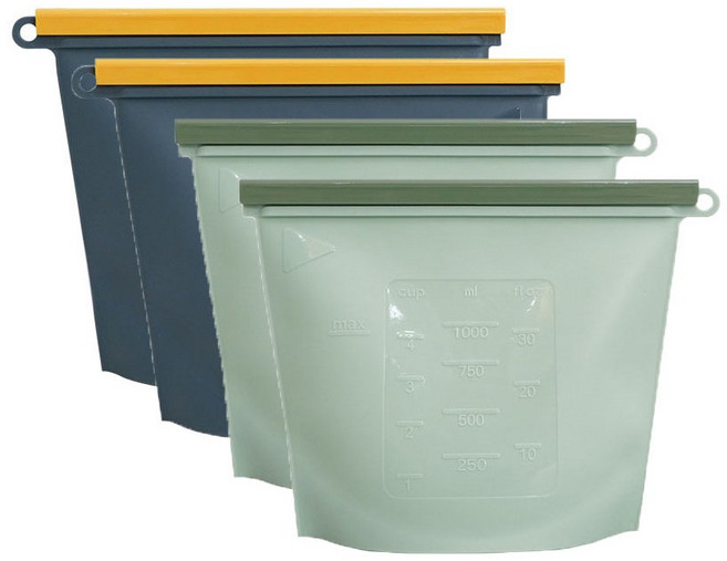 다회용 두툼 대용량 밀폐 실리콘 지퍼백 전자레인지 사용 가능한 실리콘 지퍼백 1세트 YHY, 블루*2+녹색*2, 4개