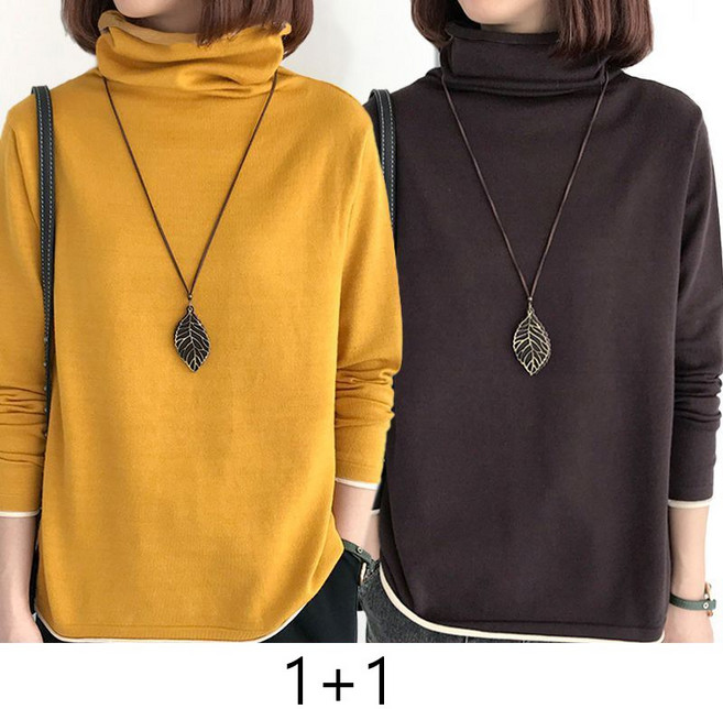 1+1 여자 긴팔 목폴라티 빅사이즈 긴팔 이너티 터틀넥 반폴라티 2매입 봄 가을 여성 반목 긴소매 상의 CJJ