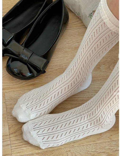 빈티지 펀칭 레이스 크로셰 니삭스 봄 롱양말 곰돌이네스토어