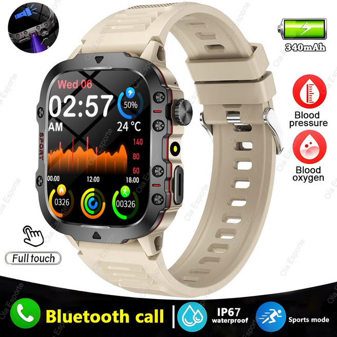 2025 스마트 시계 남자 IP68 5ATM 야외 스포츠 피트니스 트래커 건강 모니터링 81 인치 무선형 통화 Smartwatch, Khaki