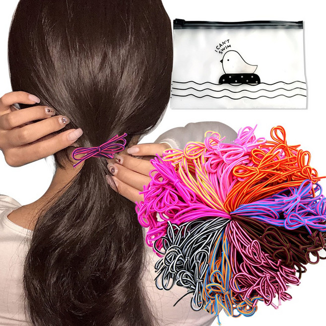 미다미 100개 짱짱한 대용량스트라이프 파우치 고무줄 짱짱한 매듭링