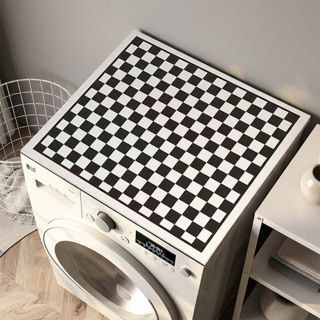 하루아즈 드럼 세탁기 건조기 콤보 방수 커버 덮개 체커보드 매트, 블랙