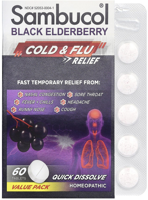 Sambucol 블랙 엘더베리 감기 및 독감 완화 60정, Sambucol블랙엘더베리감기및독감완화60정, 1개