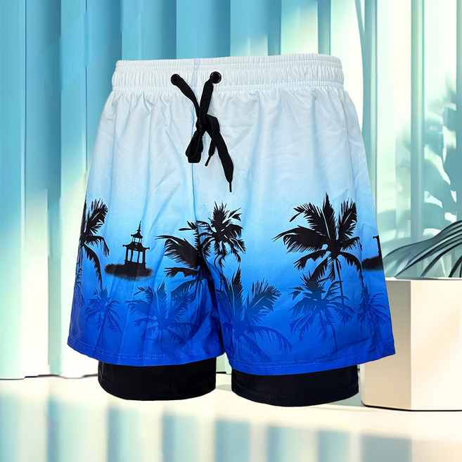 2025新款雙層男士泳褲 寬鬆舒適 防尷尬大尺碼