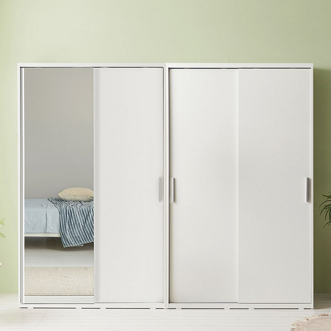라자가구 위드 빅 2400 슬라이딩 거울 긴문형 옷장세트 jy228, 화이트화이트