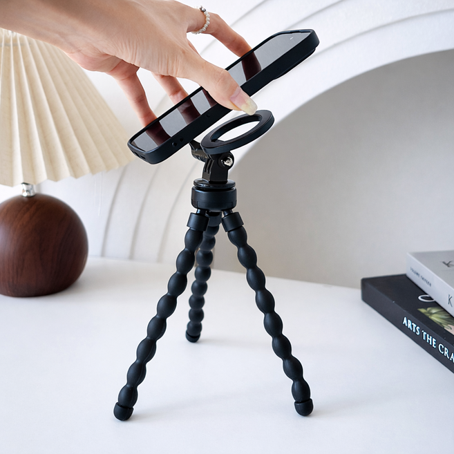 옥타기지 문어발 맥세이프 휴대폰 삼각대, 블랙